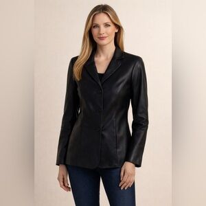 Casual Corner Black Leather Blazer Jacket